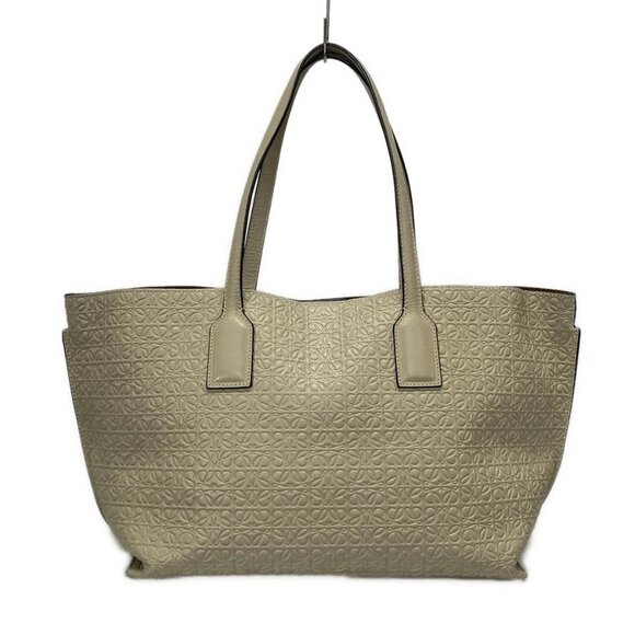 LOEWE T Shopper Bag/Repeat - Gray Beige Leather Tote Bag 513-080725 - Picture 2 of 14